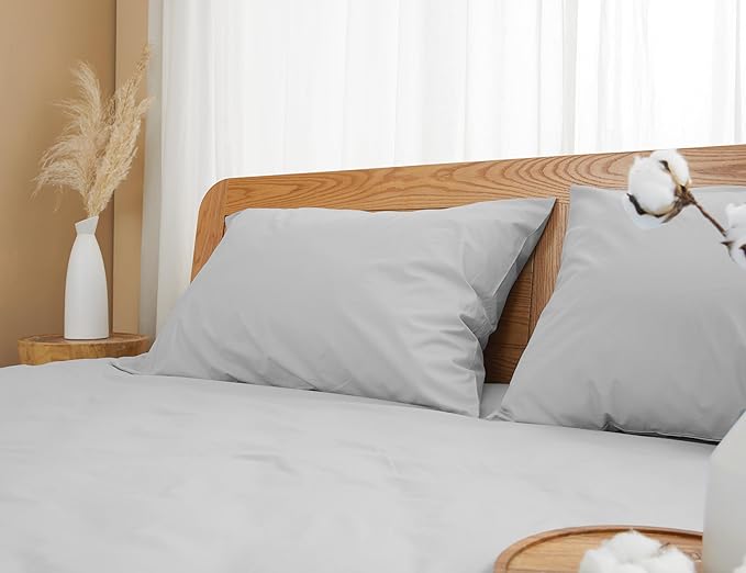 Pillow Cases, King Size Cotton Percale Weave Pillowcases, Pre-Shrunk Breathable and Hypoallergenic Pillowcases, Set of 2 (2 Piece King 20 Inch x 40 Inch, Light Gray)