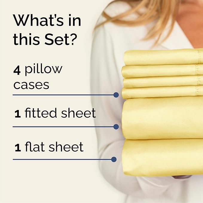 Cal King 6 Piece Sheet Set - Comfy, Breathable & Cooling - Hotel Luxury Bedding for Women, Men, Kids, Teens & Children - 1 Flat & 1 Fitted Sheet & 4 Pillowcases w/ Deep Pockets - Wrinkle Free - Yellow