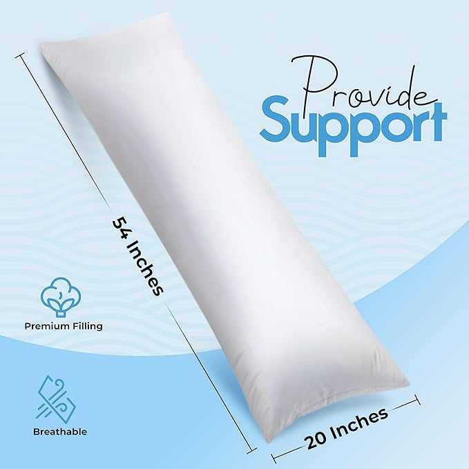 Utopia Bedding Full Body Pillow for Adults (White, 20 x 54 Inch), Long Pillow Insert for Sleeping, Ideal for Side Sleepers (Pack of 6)