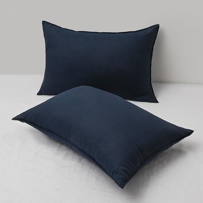 CHUFFED Linen Pillowcases 2 Pack 100% Linen Standard Pillow Cases, Breathable and Cooling Washed Pillowshams with Zipper Closure, 20x30 Inches, Navy Blue