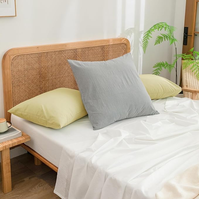 BESTOUCH 100% Washed Cotton Pillowcase for Hair and Skin Linen Feel Soft Comfortable Breathable 2 Set Pillow Case with Envelope Closure Solid Light Yellow King 20x36 Inches