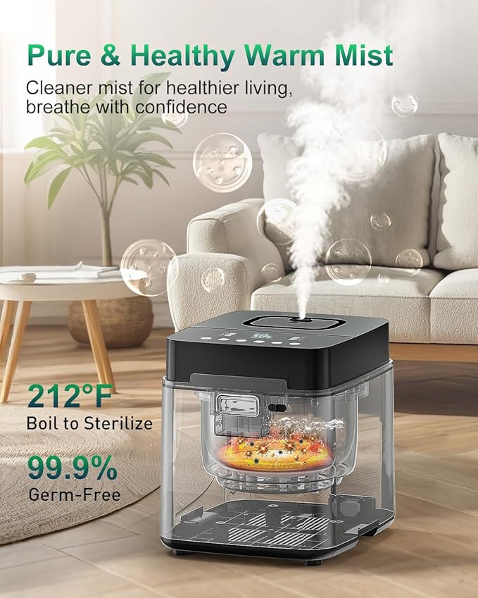Mifasol Stainless Steel Humidifier, 3.3L/0.87Gal Steam Humidifier Large Room up to 800 sq ft, Easy to Clean Warm Mist Humidifiers for Bedroom Baby Nursery Home Office