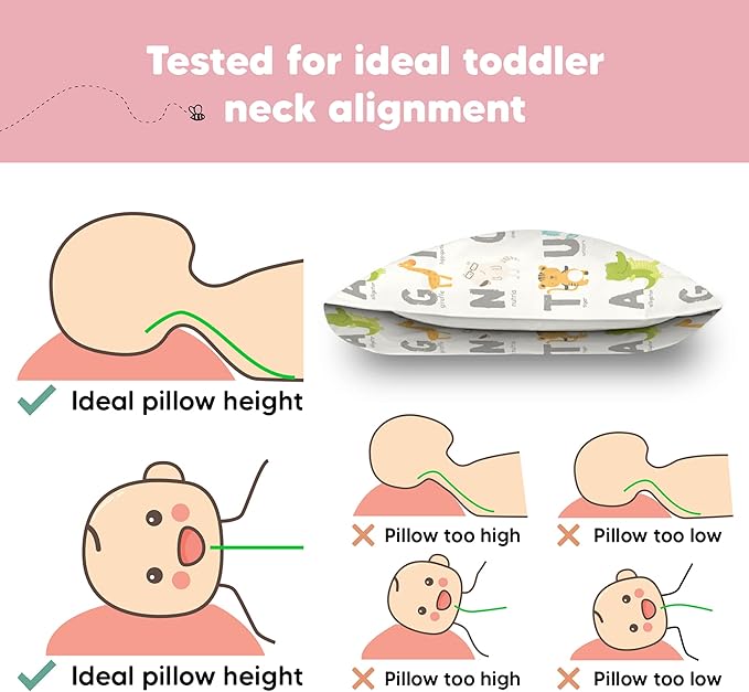 Toddler Pillow with Pillowcase - 13x18 My Little Dreamy Kids Travel Bed Pillows for Sleeping, Organic Cotton Small Pillowcase, Soft & Breathable, Machine Washable, Toddlers 2-5 Years Old (KeaABC)