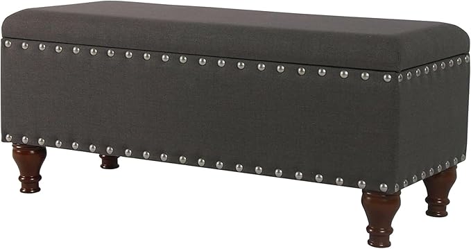 HomePop Large Storage Bench with Nailhead Trim - Charcoal