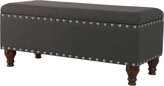 HomePop Large Storage Bench with Nailhead Trim - Charcoal