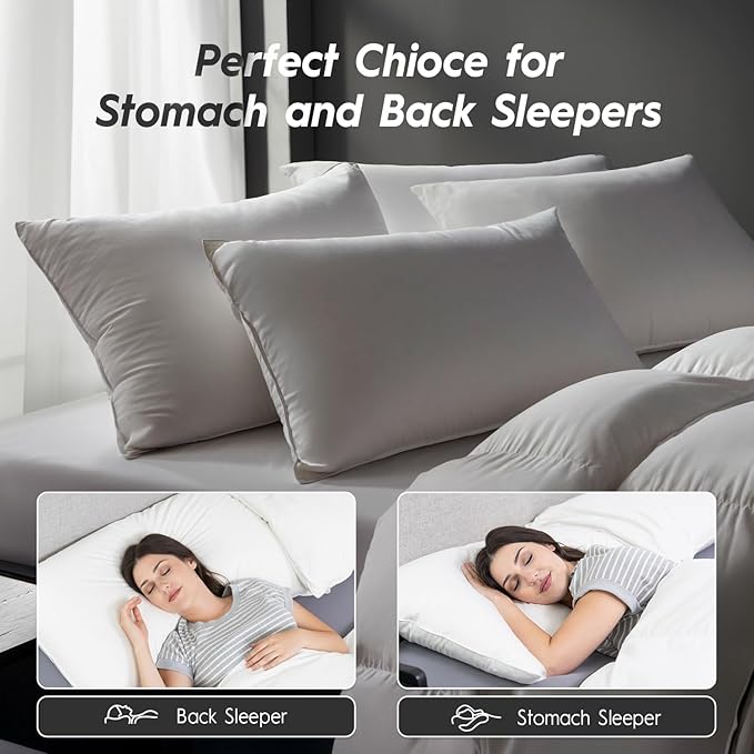 Globon Ultra Soft Down Pillow King Size Set of 2, Premium Down Filled Bed Pillow for Sleeping, 100% Cotton Shell 500 Thread Count 700 Fill Power, Soft Hotel Collection Down Feather Pillow 20" x 36"