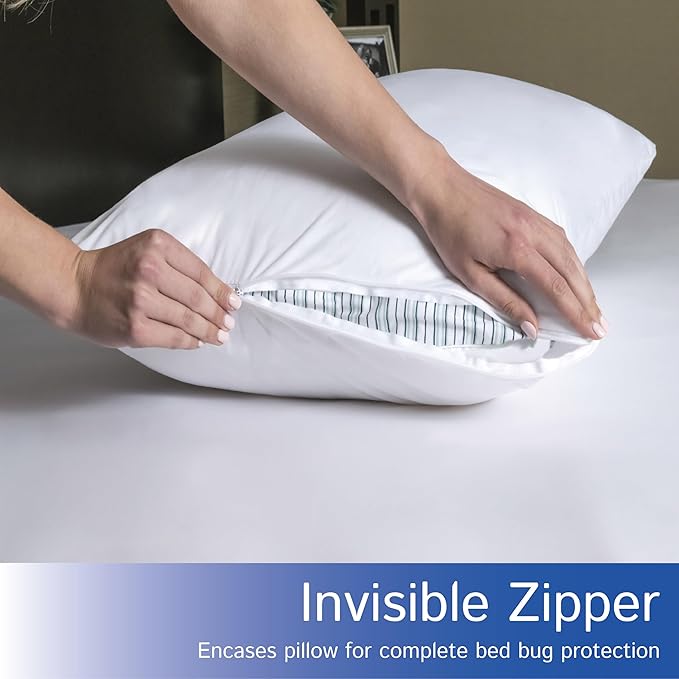 Standard Pillow Protectors (Set of 4) – Hypoallergenic Pillow Cover Waterproof Dust Allergen Proof Zippered Encasement