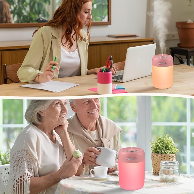 Portable Small Humidifier, 650ml Colorful Mini Humidifier for Bedroom, Office Desktop, Baby Room, Plants, Cool Mist Humidifiers(Deep Pink)