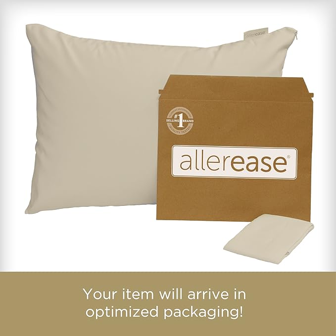 AllerEase Organically Grown Soft Cotton Allergy Defense Zippered Pillow Protector- Standard/Queen- 2 Pack