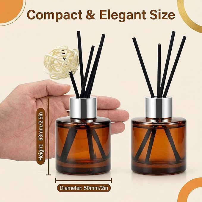 2 Pcs Empty Glass Aromatherapy Diffuser Bottles Essential Oils Containers Flower Bud Vases DIY Replacement Aromatherapy Diffuser Crafts Perfect for Home Fragrance Bathroom Decoration(Amber)
