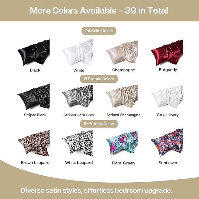 MR&HM Satin Body Pillow Cover, Soft and Breathable Body Pillow Case with Envelope Closure, Cooling and Silky Long Pillowcase for Hair and Skin,Grey (20x54, Golden Bronze)