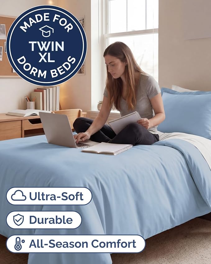 Duvet Cover Twin/Twin XL Size Set - Extra Soft Twin/Twin XL Duvet Cover 68" x 90" with 1 Pillow Sham - Hotel Luxury, Easy Care, Fade Free with Zipper Closures & Ties - Comfy & Breathable (Sky Blue)