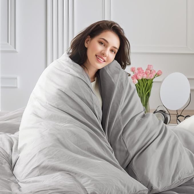 NEXHOME PRO Duvet Cover Set 100% Washed Cotton Full Size Linen Feel Textured Organic Natural 3 Pieces Bedding Set with Zipper Closure and Corner Ties, Breathable and Soft (Light Grey, No Comforter)