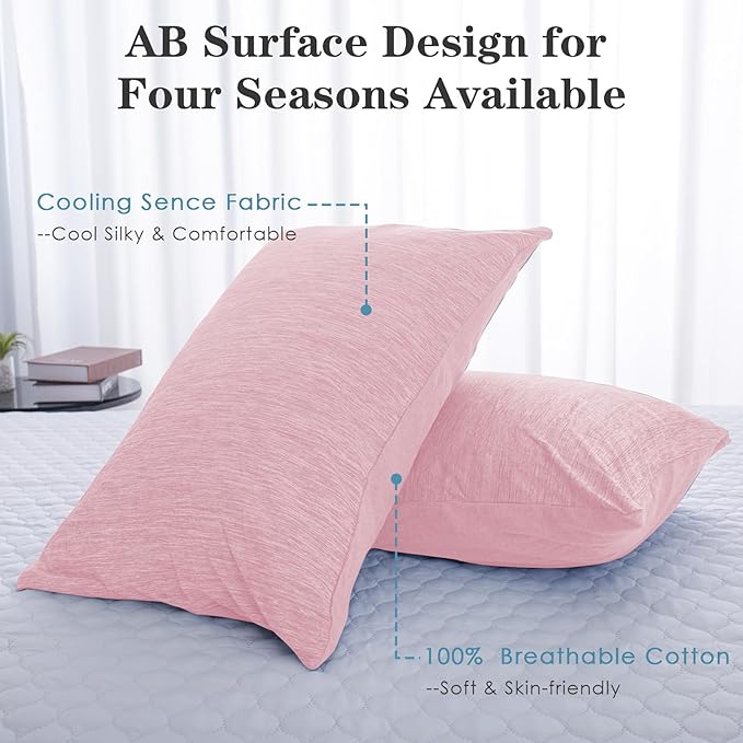 CHOSHOME Cooling Pillow Cases Zipper Pillow Covers Q-Max > 0.45 Zippered Pillowcases for Hot Sleepers, Soft, Breathable, Skin-Friendly, 2 Pack (Standard, 20"x26", Pink)