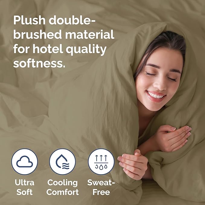 Duvet Cover King Size Set - Extra Soft King Duvet Cover 104" x 90" with 2 Pillow Shams - Hotel Luxury, Easy Care and Fade Free w/ Zipper Closures & Ties - All Season, Comfy, Cozy & Breathable (Khaki)