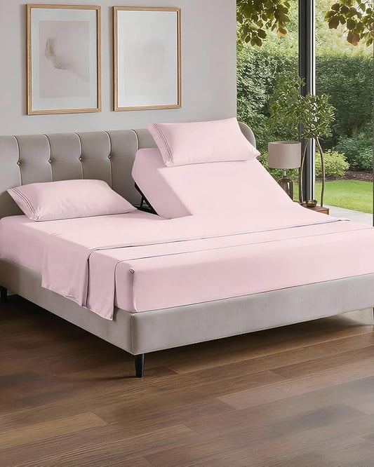 Flex Top Split Head King 4 Piece Sheet Set - Ultra-Soft, Breathable & Cooling Bed Sheets Set - Hotel Luxury Bedding for Women & Men with Deep Pockets - Wrinkle & Fade Free - Oeko-Tex - Lavender Pink