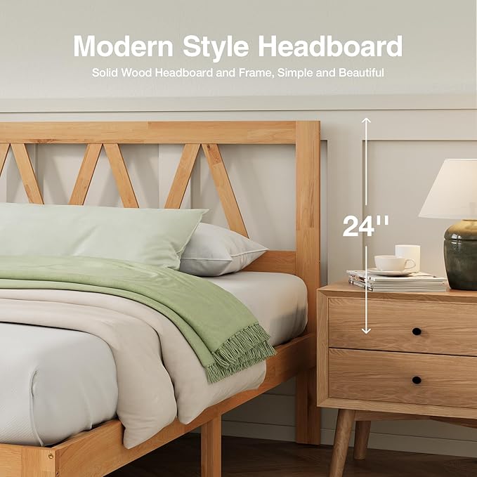 Novilla 12 Inch Solid Wooden King Size Bed Frame King Bed Frames with Headboard BedFrame Foundation No Box Spring Needed, Easy Assembly, Natural Grain Wood