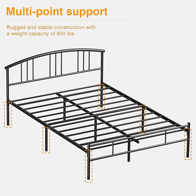 VECELO Queen Bed Frame with Headboard and Footboard, 14 Inch Metal Platform Mattress Foundation, Sturdy Premium Steel Slat/No Box Spring Needed