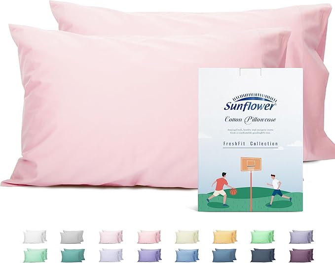 Sunflower Queen Pillowcases Set of 2, 100% Cotton Queen Pillow Cases 2, 20×30 inches Dark Pink, Soft and Breathable