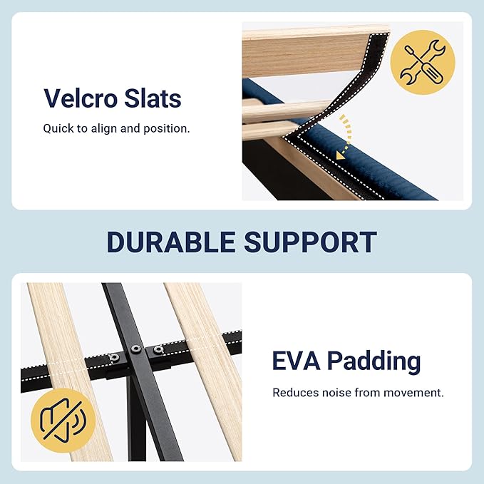 Allewie King Size Bed Frame with Upholstered Wingback Headboard, Vertical Channel Tufted Corduroy Velvet Platform Bed, Strong Wooden Slats Support, No Box Spring Needed, Easy Assembly, Dark Blue