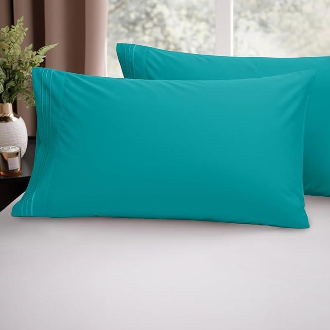 Elegant Comfort Luxury Ultra-Soft 2-Piece Pillowcase Set - 1500 Premium Hotel Quality Microfiber Double Brushed - Wrinkle Resistant, Standard/Queen, Turquoise