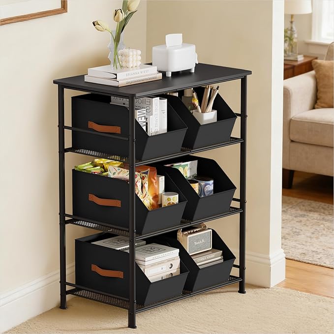 Homsorout Large Closet Storage Cubes - Closet Storage Bins with Dual Handles for Clothes, Towels, Toys, Shelf Organizer Bins for Bedroom, Nursery, Shelves, Small Spaces, Black, 3 Pack