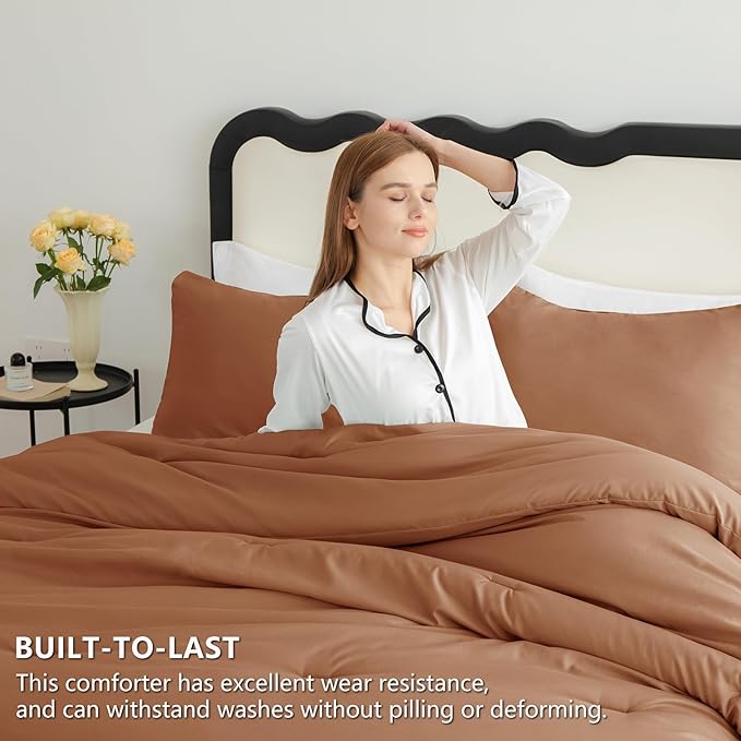 CozyLux King Size Comforter Set Pumpkin, 3 Pieces Solid Comforters King Size Breathable Quilted Bedding Sets, Fall Luxury Soft Lightweight Bed Set with Down Alternative Comforter and 2 Pillowcases