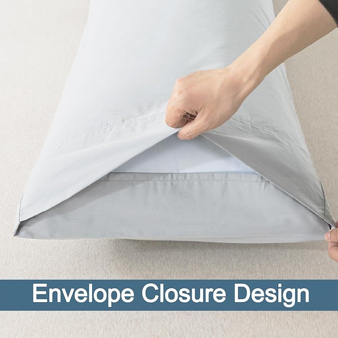 WhatsBedding Body Pillow Cover Cotton Fabric, Long Pillowcase Breathable & Skin-Friendly, Envelope Closure - Light Gray (20x54 inch)