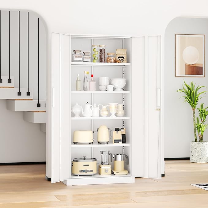 INTERGREAT Metal Storage Cabinet with Doors and Shelves,72" H White Steel Tool Locking Cabinet, Metal Storage Cabinet for Home Office, Warehouse, School