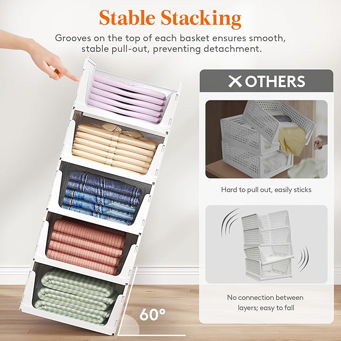 Lifewit 20 Pack Stackable Closet Organizers and Storage Basket for Clothes, Plastic Sweater Storage Bins for Wardrobe, Multifunctional Pants Organizer for RV, Pantry, Kitchen, Dorm, 16.5" Depth