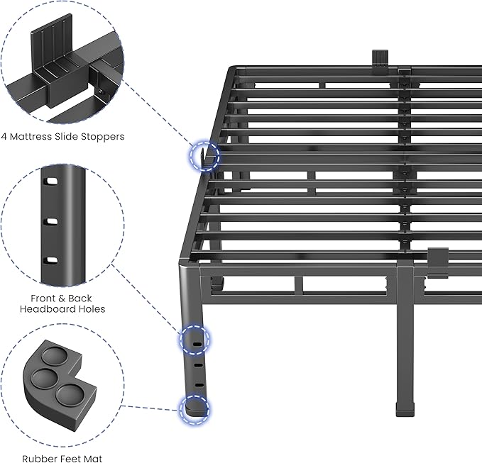 NKZ California King Size Bed Frame 24 Inch, Metal Bed Frame & Box Spring 2 in 1 Platform with Round Corner Legs, 4000Lbs Heavy Duty Tall Metal Frame, Headboard Hole, Noise-Free, Easy Assembly