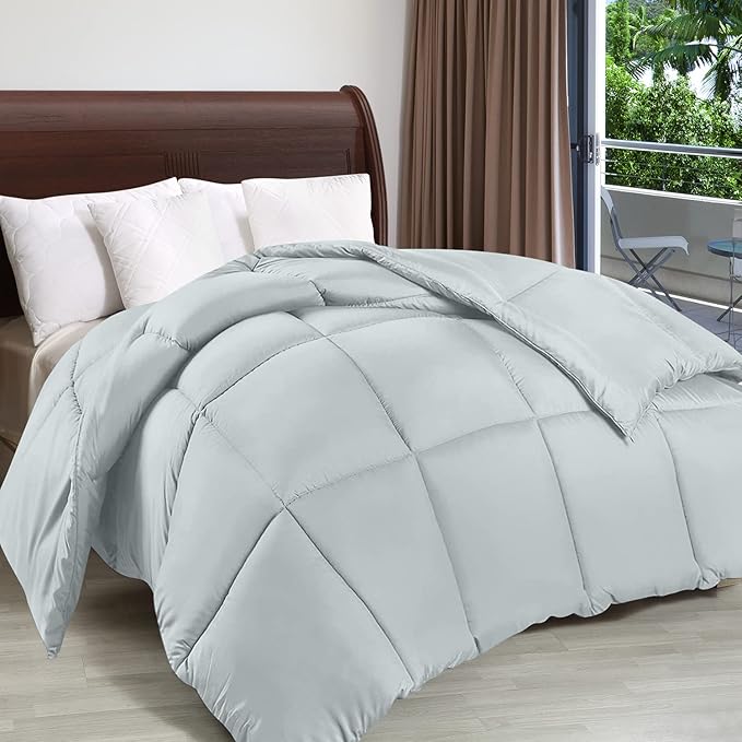 Utopia Bedding Queen Comforter Duvet Insert, Quilted Light Grey Comforter with Corner Tabs, Box Stitched Down Alternative Comforters Queen Size 88 x 88 inches