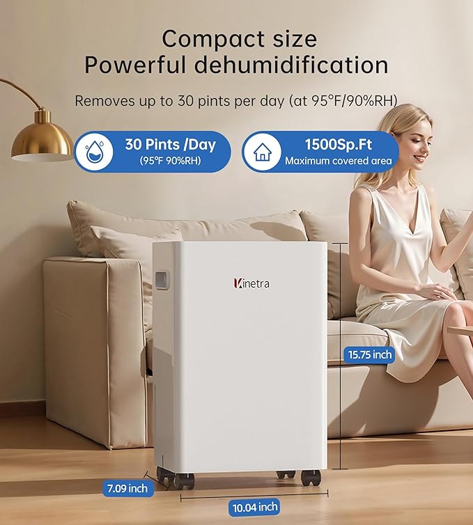 1500 Sq. Ft Dehumidifiers for Home, 30 Pints dehumidifier for Basement with drain hose,Smart APP control, 1.6L Tank,24H Timer,Intelligent Humidity Control,Ideal for Bedroom,Bathroom