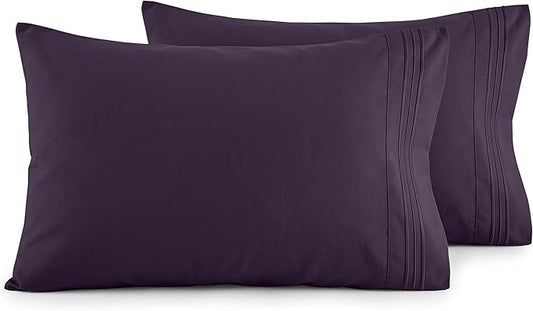 Elegant Comfort Luxury Ultra-Soft 2-Piece Pillowcase Set - 1500 Premium Hotel Quality Microfiber Double Brushed - Wrinkle Resistant, Standard/Queen, Purple
