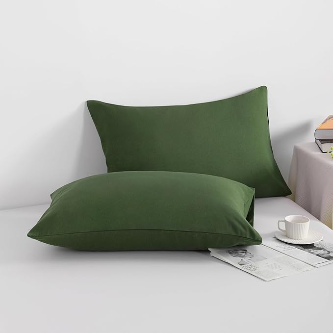 NTBAY King Pillowcase Set - 2 Pack Brushed Microfiber 20x40 Pillowcases - Soft, Wrinkle-Free, Fade-Resistant, Stain-Resistant, Olive Green Pillowcases with Envelope Closure - 20x40 Inches, Olive Green