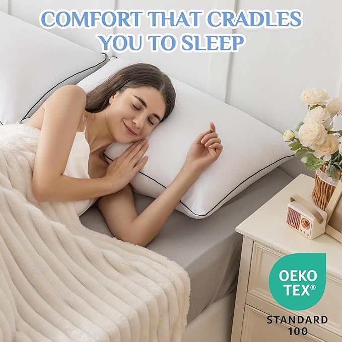 JOLLYVOGUE Queen Size Bed Pillow 1 Pack, Single Pillow for Sleeping, Breathable and Supportive with Down Alternative Fill, Hotel Collection Pillow for Side, Back, and Stomach Sleepers