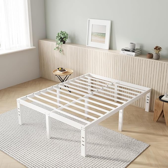 Novilla King Size Bed Frame, 14 Inch Metal Platform Bed Frame King Size with Storage Space Under Bed, Heavy Duty Steel Slat Support, Easy Assembly, No Box Spring Needed, White