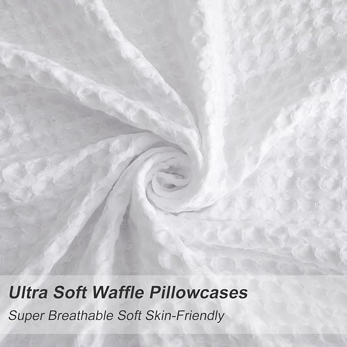 PHF Ultra Soft Waffle Weave Pillow Shams Queen Size, No Insert, 2 Pack 20" x 30" Pillowcases,Breathable & Skin-Friendly Pillow Cases, Stylish Decorative Bed Pillow Cases Covers, White