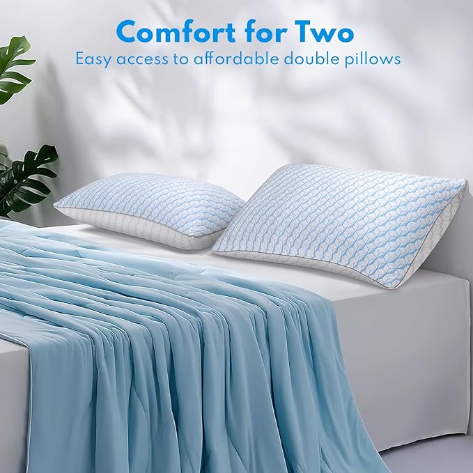Bed Pillows Queen Size for Sleeping - Breathable Cooling Down Alternative Soft Pillows Set of 2 for Side, Back, and Stomach Sleepers - Hotel Quality Fluffy Microfiber Fill Skin-Friendly