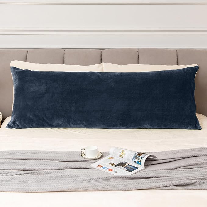 BEDELITE Body Pillow Cover with Zipper Closure, Super Soft and Cozy Fuzzy Fleece Pillowcase 20 x 54 Inches, Luxury Fluffy Plush Long Body Pillow Pillowcase for All Seasons(Navy)