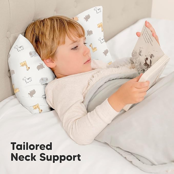 Toddler Pillow with Pillowcase - 13x18 My Little Dreamy Kids Travel Bed Pillows for Sleeping, Organic Cotton Small Pillowcase, Soft & Breathable, Machine Washable, Toddlers 2-5 years old (Safari Echo)