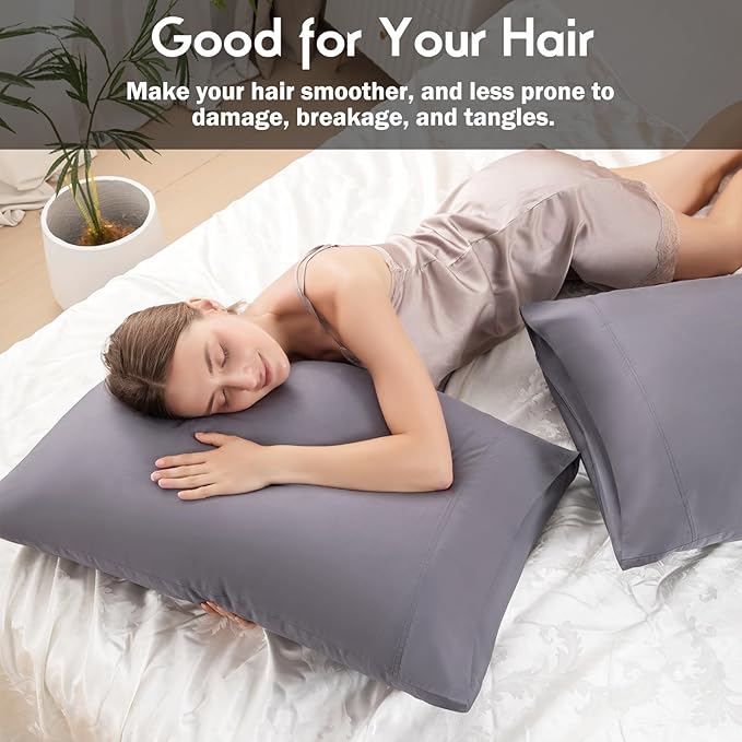 Pillowcases Standard Size 2 Pack, Cooling Viscose from Bamboo Pillow Cases with Envelope Closure, Cool & Breathable Pillow Cover for Hot Sleepers and Night Sweats, 20" x 26"
