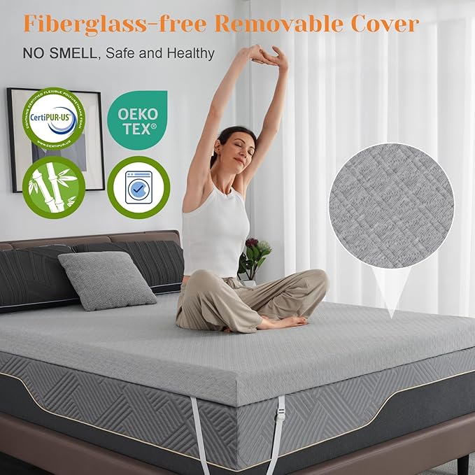 Extra Firm Mattress Topper Queen, 3 Inch High-Density Firm Mattress Pad for Back Pain Relief, Bed Topper with Removable Cover, No Smell, No Slip, CertiPUR-US Certified, 80" x 60"