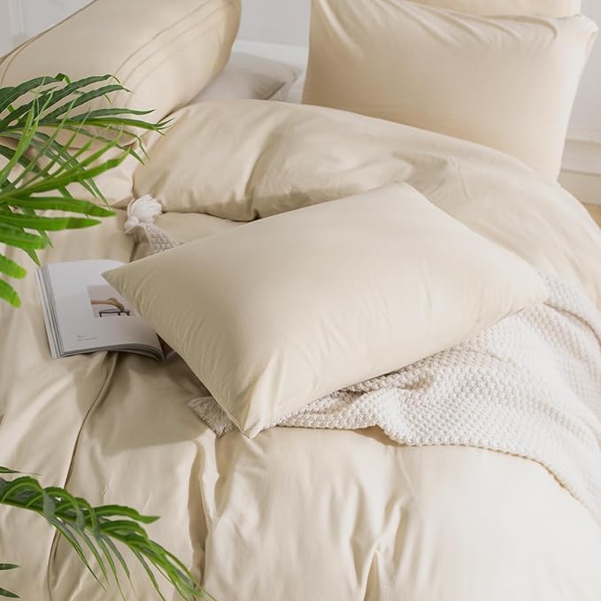 NEXHOME PRO Cotton Duvet Cover Oversized Queen 98"x98" Linen Look Textured Organic Natural 100% Washed Cotton Duvet Cover 3 Pieces Bedding Set Zipper Closure, Breathable (No Comforter)