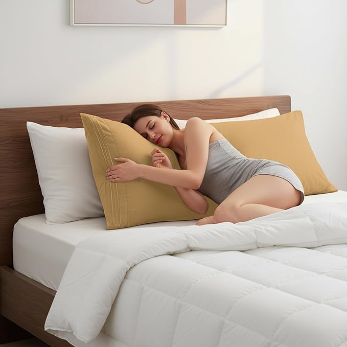 Elegant Comfort Luxury Ultra-Soft 1-Piece Body Pillowcase - 1500 Premium Hotel Quality Microfiber Double Brushed - Wrinkle Resistant, Body Pillowcase Size, Camel-Gold