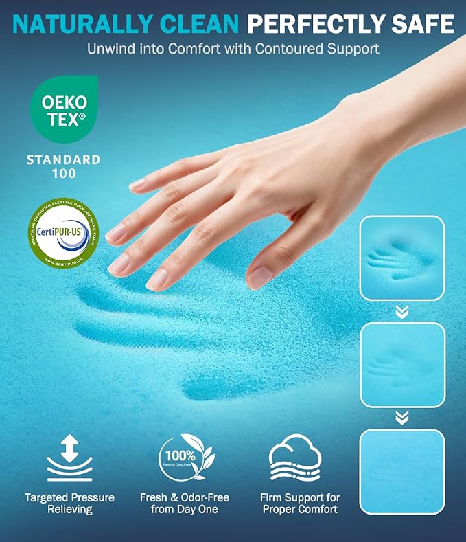 Dual Layer 4 Inch Memory Foam Mattress Topper Twin Size, 2" Cooling Gel Memory Foam & 2" Plush Pillow Top CertiPUR-US Mattress Pad Cover Medium Support for Pressure Relief, Deep Pocket, White