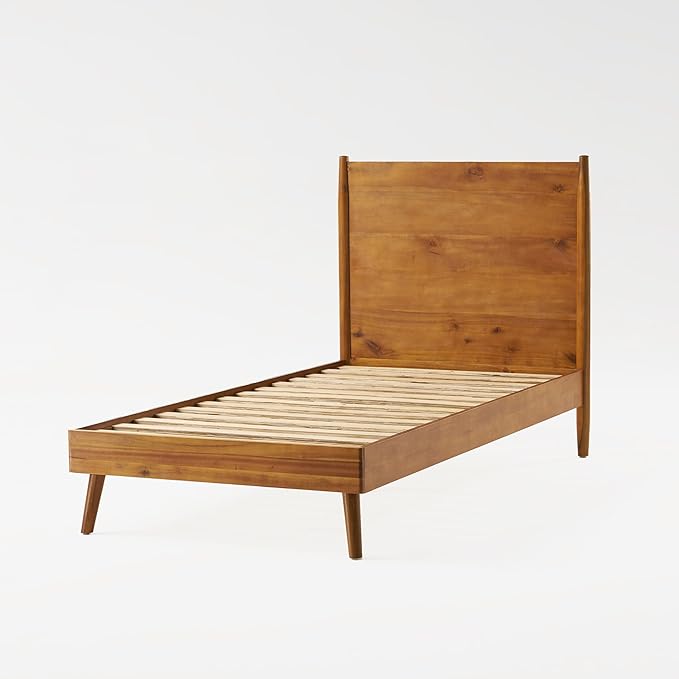 Merax Twin Size Solid Wood Platform Bed, Mid-Century Modern Bed Frame with Splayed Legs, 600 lbs Weight Capacity, No Box Spring Needed, Natural