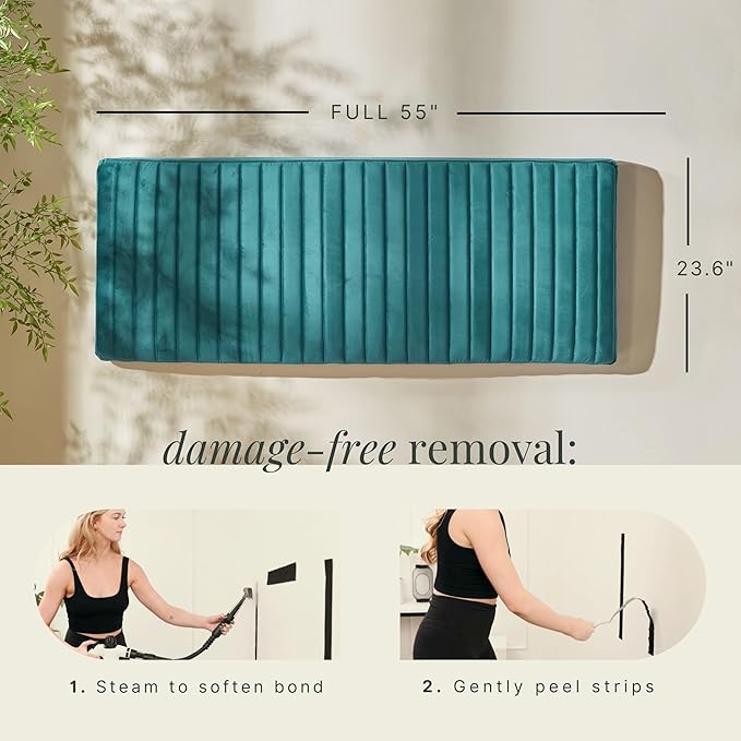 Hearth & Harbor Full Headboard Only, Floating Wall Mounted Headboard Full Size, Easy Assemble Upholstered Peel and Stick Headboards, 3D Soundproof Bed Wall Panels, Velvet Stick on Headboards, Teal