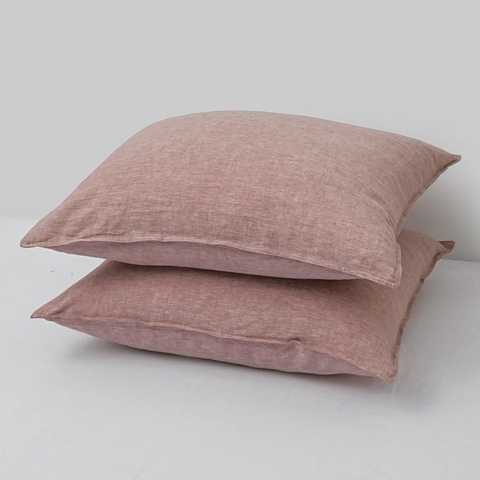 CHUFFED Linen Pillow Cases 2 Pack 100% Linen Standard Pillowcases, Breathable and Cooling Washed Pillow Shams with Zipper Closure, 20x26 Inches,Smokey Pink