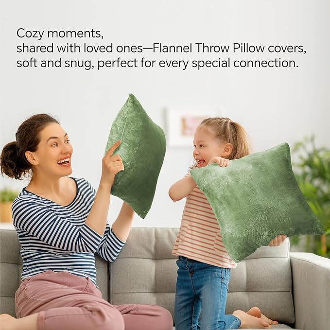 BEDELITE Velvet Pillow Covers 18x18 with Zipper, 2 Pack Super Soft Square Pillow Covers for Bedroom, Sofa, Luxury Cozy Fleece Pillowcases for All Seasons(18x18 Inches, Sage Green)